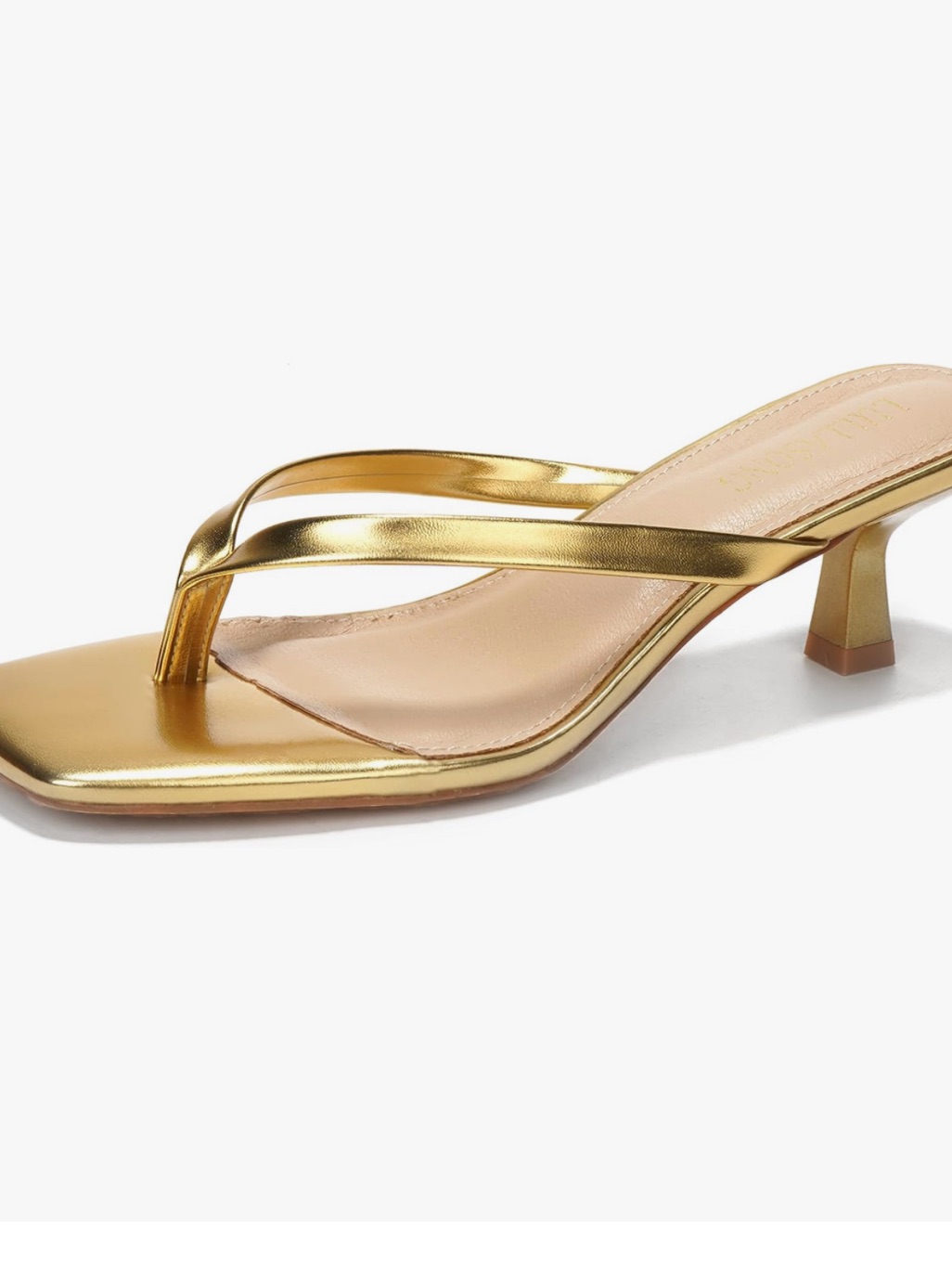 Gold Metallic Kitten Heel Thong Sandals - Women's